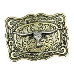 Western Bronze Scalloped Two-toned Longhorn Belt Buckle